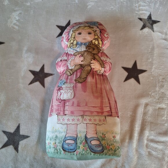 1970’s Fabric Panel Doll Heavy Pillow Cranston Petite Bebe Pink Victorian Girl - Picture 5 of 6